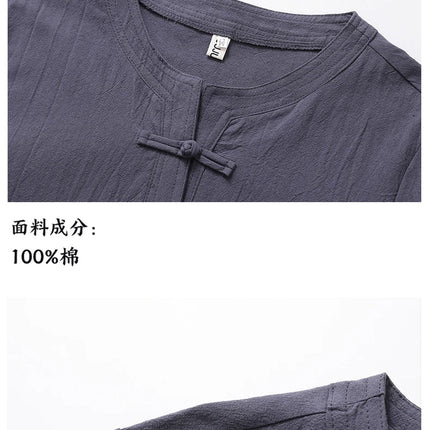 Set da due pezzi da uomo (camicie + pantaloni) in cotone di lino comodo abito Tang pantaloni Kungfu larghi nuova camicia casual retrò a maniche corte da uomo