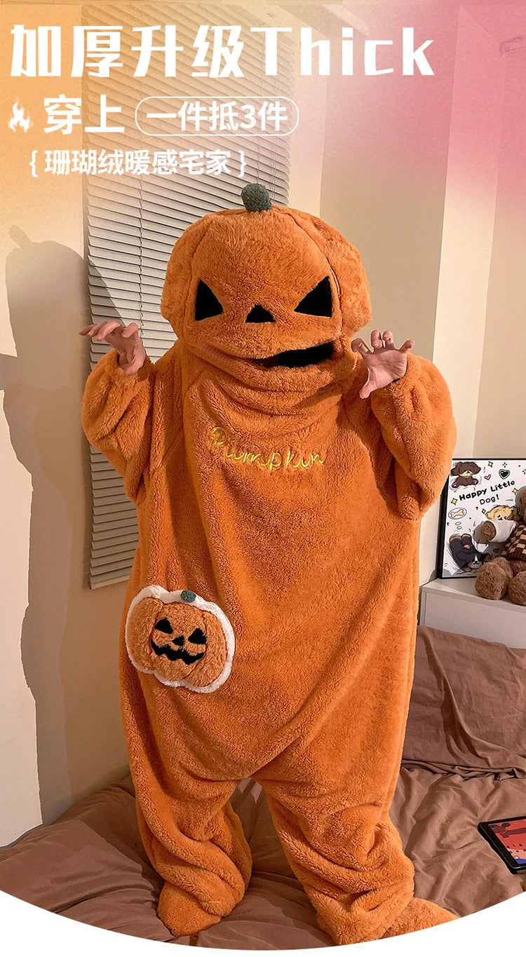 Cartoon Animal One‑Piece Pajamas Soft Coral Fleece Plush Jumpsuit Warm Loungewear For Home Sleepwear Theme Party Costume