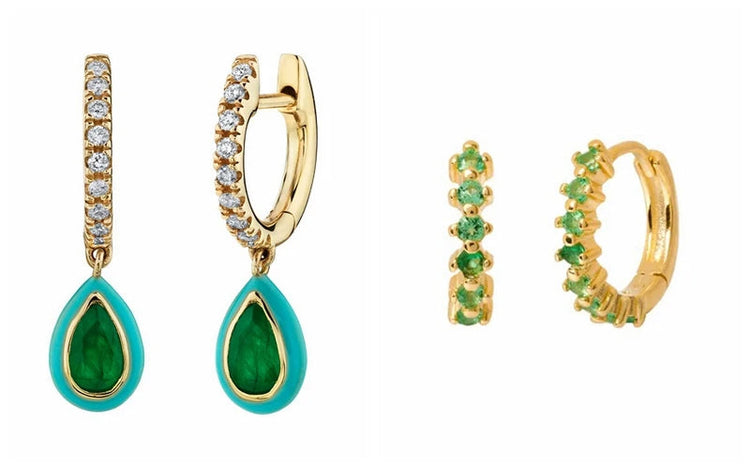 925 Sterling Silver Needle Green Zircon Gold Earrings Heart Hoop Earrings for Women Delicate Stud Earrings Luxury Jewelry Gifts PlatiNum