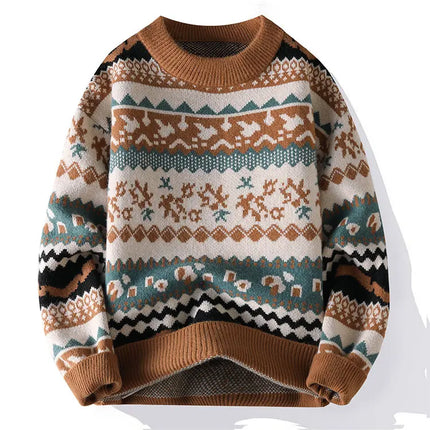 2026 Christmas Sweater Reindeer Pattern Long Sleeve Crew Neck Xmas Holiday Pullover Knitwear Sweater Man Jumper Pullove