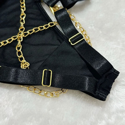 Toucheart Erotic Underwear Mesh See-through Patchwork Metal Chain Hot Girls Sexy Seductive Coquette Nightclub Party Dance Suit