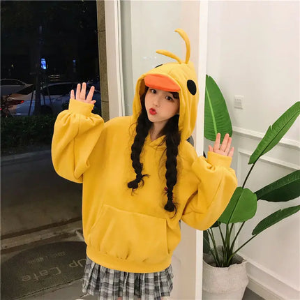 Deeptown Kawaii Duck Hoodies Women Long Sleeve Cute Tops Emo Clothes Korean 2023 Fashion Winter Yellow Casual Pullover Soft Girl