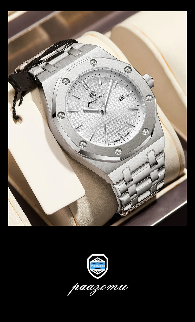 Customized Watch PAAZOMU Business Man Wristwatch Waterproof Luminous Date Men Watch Stainless Steel Quartz Watches For Men Reloj
