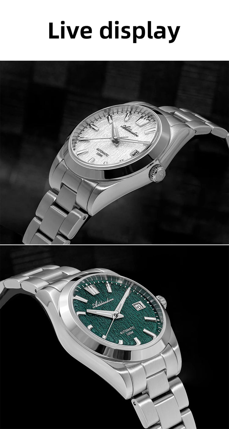 ADDIESDIVE Top Brand Automatic Watch For Men Sapphire Glass Unique Bark Texture Waterproof Luminous Mechanical Watch New AD2075