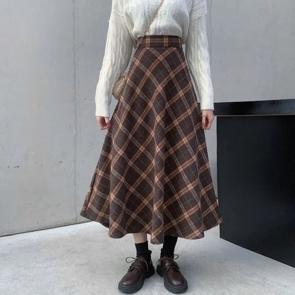 Leisure High Waist Retro Plaid Skirt Slim Fit Classical High Waist Long Skirt Aesthetic Preppy Style A-line Half Dress Girls PlatiNum