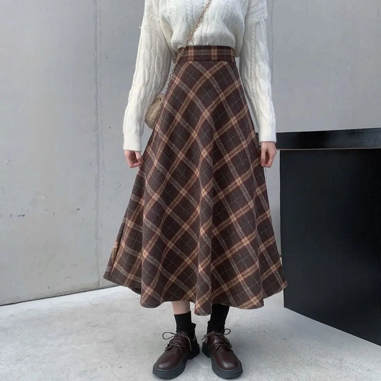 Leisure High Waist Retro Plaid Skirt Slim Fit Classical High Waist Long Skirt Aesthetic Preppy Style A-line Half Dress Girls PlatiNum