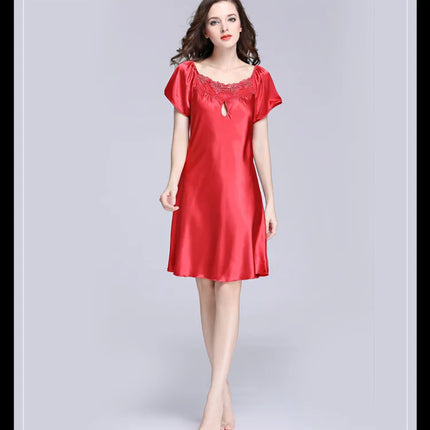 Women's Ice Silk Casual Silk Pajamas Sexy Lace Short Sleeve Women's Summer Pajamas Homewear