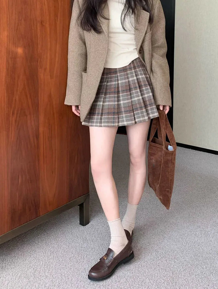 Preppy Style Plaid Pleated Skirt Women Fall Winter High Waist Woolen Mini Skirt Japanese School Uniforms Kawaii Y2K Jk Skirts PlatiNum