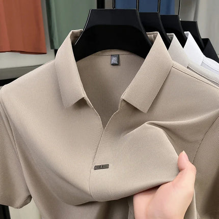 2025 New men's casual and fashionable solid color short-sleeved polo shirt comfortable and versatile summer T-shirt