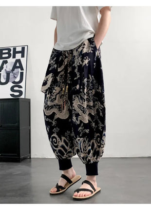 Men's Summer Pants 2026 Lightweight Thin Cotton Comfortable Beach Trousers, Loose Casual Hip Hop Printed Pants, Fashion Oversized Jogger Pants