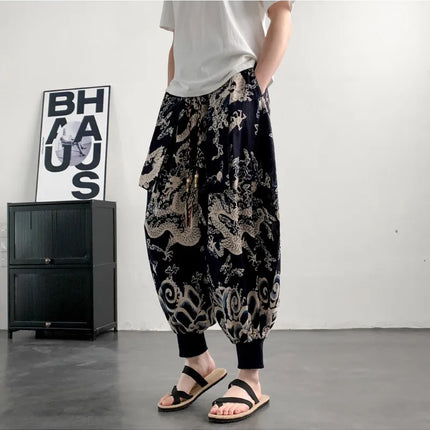 Pantaloni Estivi da Uomo 2026 in Cotone Leggero Sottile Comodi da Spiaggia, Pantaloni Larghi Casual Hip Hop Stampati, Pantaloni Jogger Oversize alla Moda