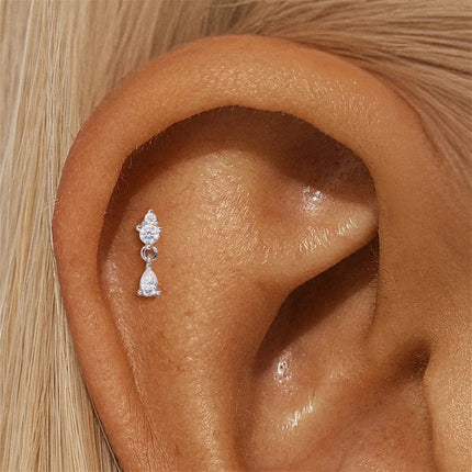 BOAKO 925 Sterling Silver Moissanite 2/3/4mm Round  For Woman 1 Piece geometric Piercing Earrings Party Wedding Fine Jewelry PlatiNum