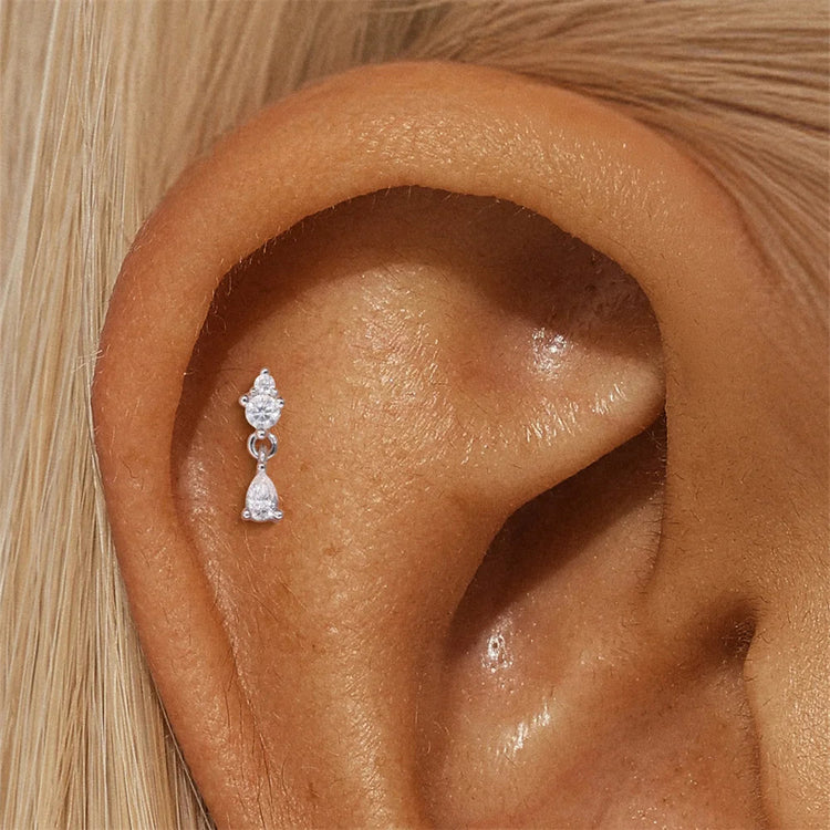 BOAKO 925 Sterling Silver Moissanite 2/3/4mm Round  For Woman 1 Piece geometric Piercing Earrings Party Wedding Fine Jewelry PlatiNum