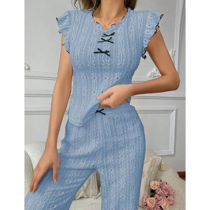 Nuovo set pigiama da donna con trama in pizzo di fascia alta, primavera ed estate, stile europeo e americano