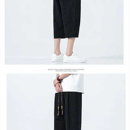 Pantaloncini da uomo Harajuku Kimono retrò Pantaloni da spiaggia comodi e traspiranti Pantaloni casual Harun larghi in cotone stile giapponese da uomo