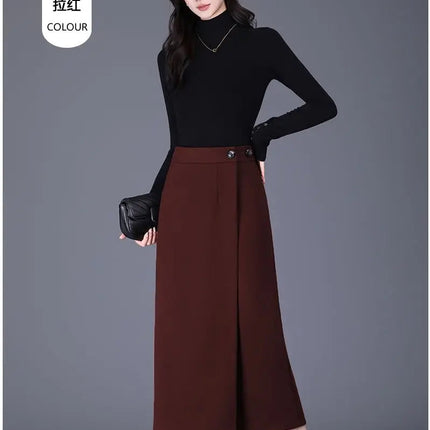 Women's Woolen Autumn and Winter New Style Elegant One-piece Unique and Stylish Straight Tube Slit Hugging Skirt PlatiNum