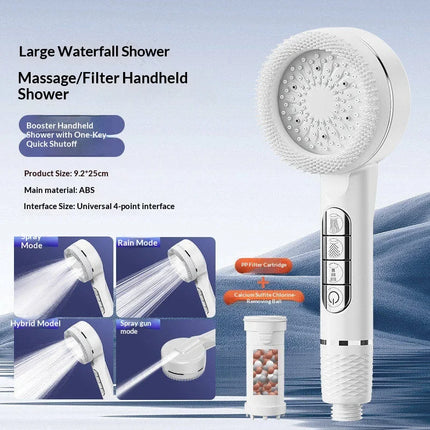 Soffione doccia autopulente a 4 modalità con spazzola in silicone, arresto acqua con un tasto, massaggio ad alta pressione, soffione in ABS con filtro