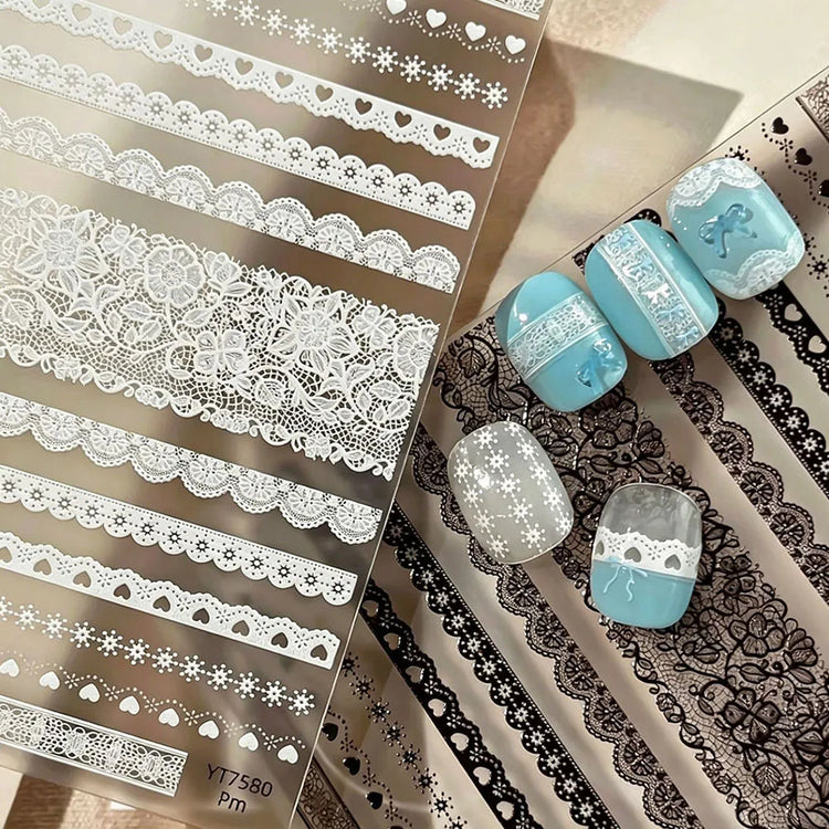 2pcs Y2K White Lace 5D Nail Art Stickers White Embossed Flowers Petals Elegant French Decals Wedding Nails Manicure Decorations