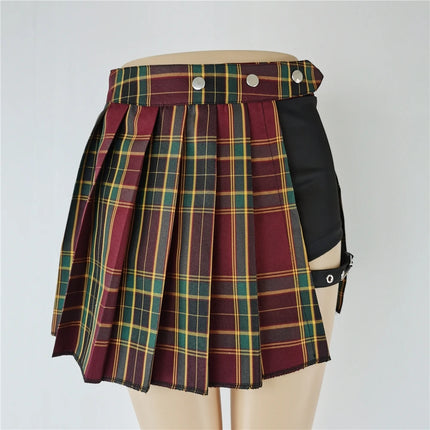 Harajuku Punk gotico nero a vita alta gonne nere donne Sexy Patchwork fasciatura Mini gonna nera Streetwear femminile