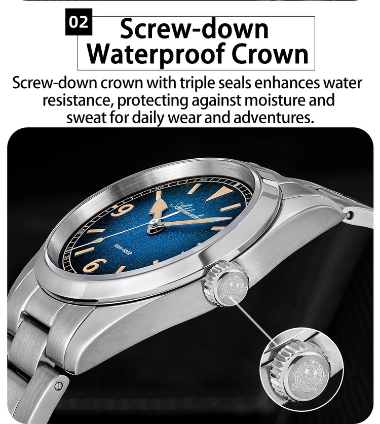 ADDIESDIVE New 36Mm Men's Quartz Watch Retro Dial Sapphire Glass 100M Waterproof Stainless Steel Night Light Retro Quartz Watch