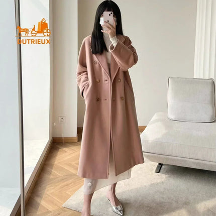 DUTRIEUX Women's Coat Double-sided 10% Cashmere 90% Wool Women's Long Coat Jacket, 2025 Winter New Long Cashmere Coat Women