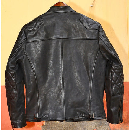 Genuine Leather Jacket Men Black Biker Coat Warm Windproof Snap Collar Zip Pockets Vintage Motorcycle Jacket Autumn Winter