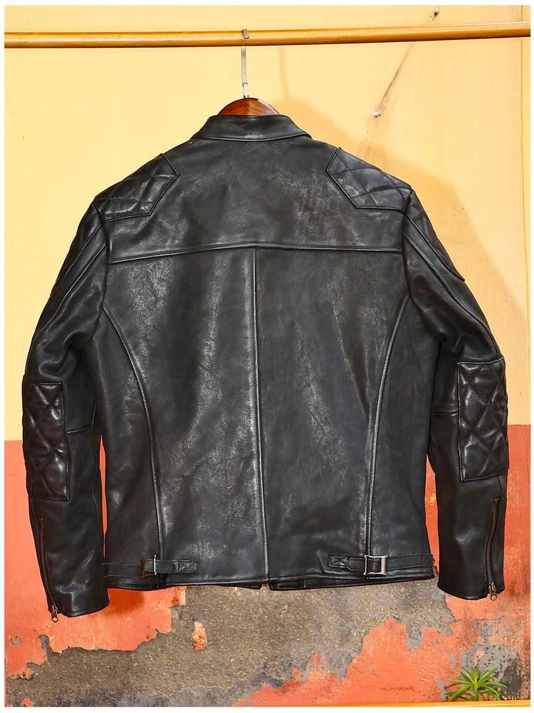 Genuine Leather Jacket Men Black Biker Coat Warm Windproof Snap Collar Zip Pockets Vintage Motorcycle Jacket Autumn Winter