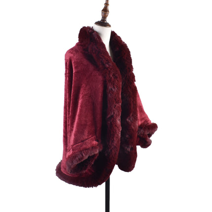 Winter New Fashion Warm Sleeve Plush Cape Cape Large Loose Bat Sleeve Plush Coat Cardigan Women