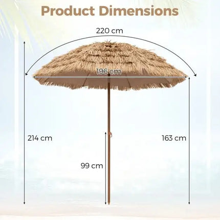 Ombrellone Tiki con Tetto in Paglia Stile Hawaiano Tropicale 30 °   Ombrellone da Esterno Multi-Angolo con Palo in Metallo Rimovibile per Spiaggia, Giardino e Patio