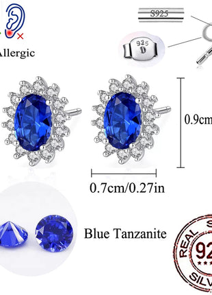 CWWZircons 925 Sterling Silver Vintage Blue CZ Zircon Big Flower Shape Stud Earrings for Women Wedding Party Jewelry Gifts SE109 PlatiNum