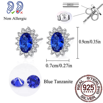CWWZircons 925 Sterling Silver Vintage Blue CZ Zircon Big Flower Shape Stud Earrings for Women Wedding Party Jewelry Gifts SE109 PlatiNum