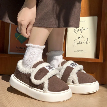 Indoor Warm Cotton Slippers For Women Winter Platform Shoes Soft Plush Thick Sole Girls Home Floor Daily Walking Fluffy Shoes