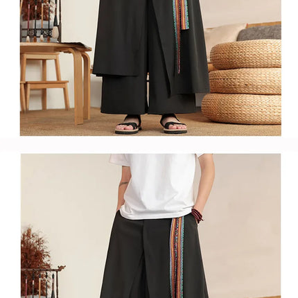 Pantaloni Eleganti da Uomo Stile Nepal, Gamba Larga, Vita Alta, Leggeri e Sottili, con Patchwork Irregolare, Moda Streetwear