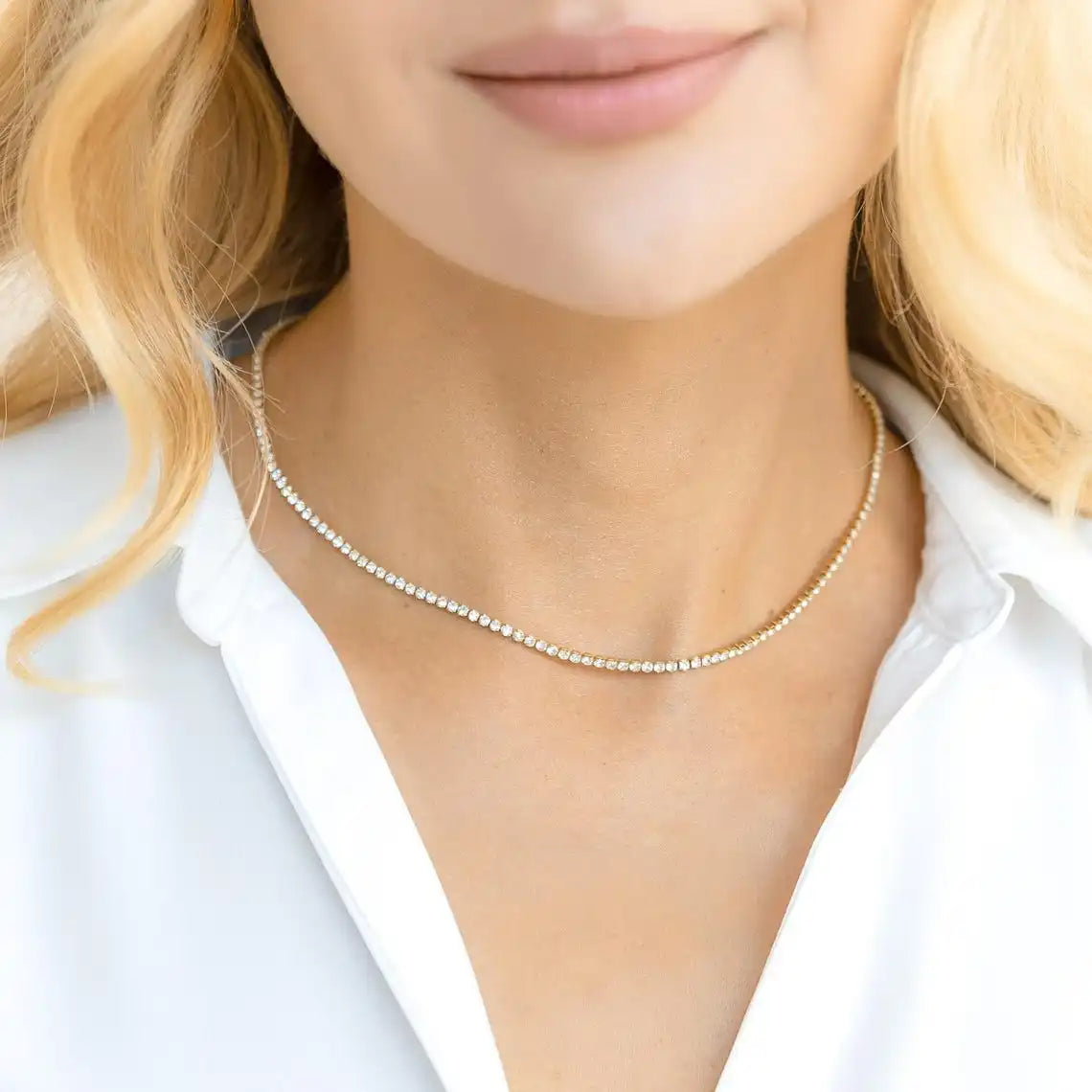 Collana girocollo sexy con zirconi cubici di lusso Collana con catena da tennis ghiacciata per donna Accessori per collo corto hiphop in cristallo Gioielli da sposa