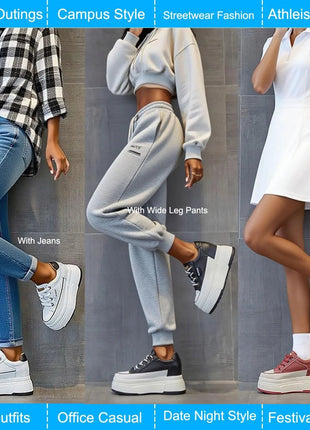 Fujin 9cm 3 inch comfortable platform sneakers for women Genuine Leather Women Vulcanized Shoes Platform High Heels Casual Shoes PlatiNum