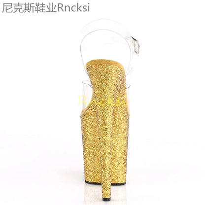 20cm High-heeled sandals women's new transparent word with high heels, stilettos and sexy super high-heeled sandals
