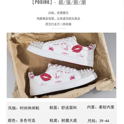Fashion Trend Couples Casual Sneakers Red Sole Rivet Board Shoes for Men High Quality Man's Leather Sneakers for Men Women Shoes