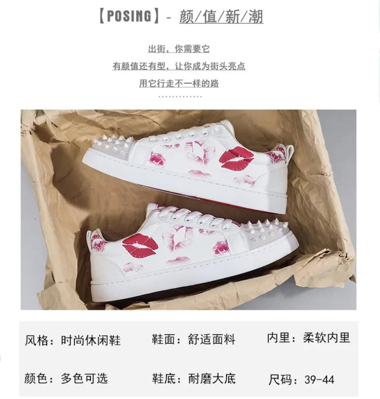 Fashion Trend Couples Casual Sneakers Red Sole Rivet Board Shoes for Men High Quality Man's Leather Sneakers for Men Women Shoes
