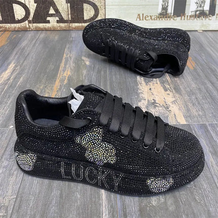 Luxury Fashion New Designer Men's Charm Rhinestone All Match Platform Causal Shoes Male Flats Moccasins Walking Sneakers Zapatos