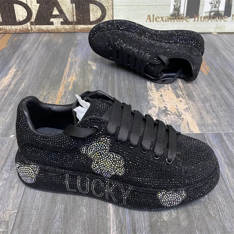 Luxury Fashion New Designer Men's Charm Rhinestone All Match Platform Causal Shoes Male Flats Moccasins Walking Sneakers Zapatos