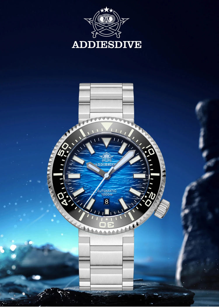 ADDIESDIVE New Men's Automatic Dive Watch Sapphire Crystal 3D Dial Ultra Bright Lume 1000m Water Resistance Men's Business Watch
