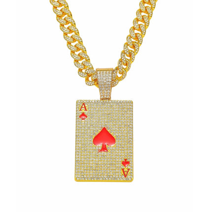 Men Women Hip Hop Poker Pendant Necklace with 13mm Cuban Chain Hiphop Iced Out Red Peach A Necklaces Fashion Punk Jewelry Gifts PlatiNum