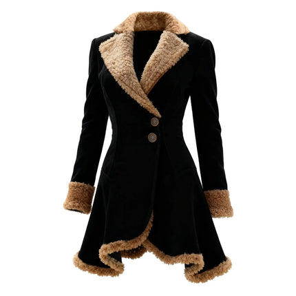 Women's Vintage Suede Coat Fur Collar Lapel  Beggar Style
