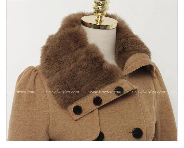 women woolen coat 2026 New fitted mid-length woolen coat double-breasted thickened overcoat + belt women's clothing