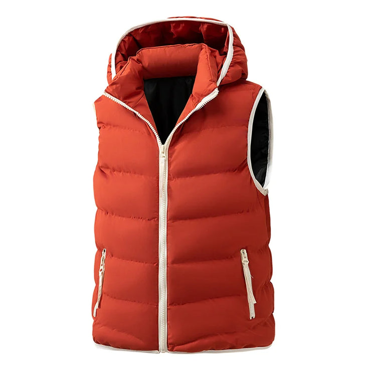 2026 Fall Winter New Men's Fashion Puffer Vest Sleeveless Warm Jacket Hooded Collar Casual Outdoor Waistcoat Plus Size L-5XL