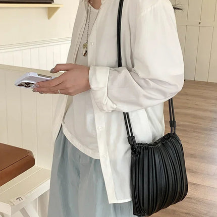 Summer Fashion New Crossbody Bag Women's PU Single Shoulder Mini Bag Luxury Versatile Pleated Casual Small Square Bag Handbags PlatiNum