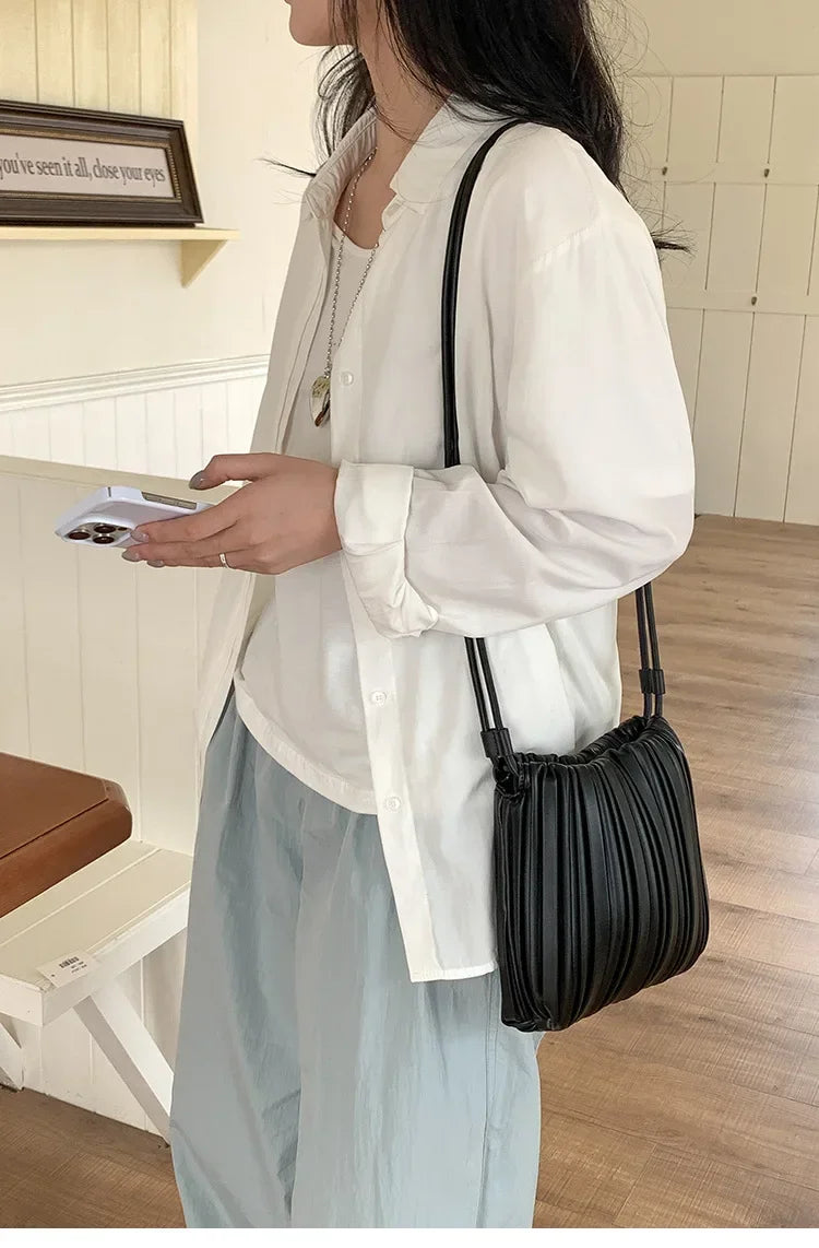 Summer Fashion New Crossbody Bag Women's PU Single Shoulder Mini Bag Luxury Versatile Pleated Casual Small Square Bag Handbags PlatiNum