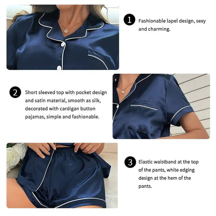 Pigiama da donna in raso di seta estivo Set Top e pantaloncini abbottonati 2 pezzi indumenti da notte colletto dentellato indumenti da notte Loungewear per le donne platinumshop