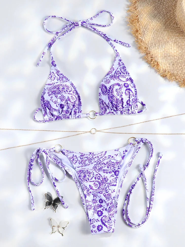 Catene a triangolo sexy Set bikini Micro perizoma Costume da bagno donna Costume da bagno Biquini Fasciatura Costumi da bagno Stampa Costumi da bagno Perizoma Bikini platinumshop