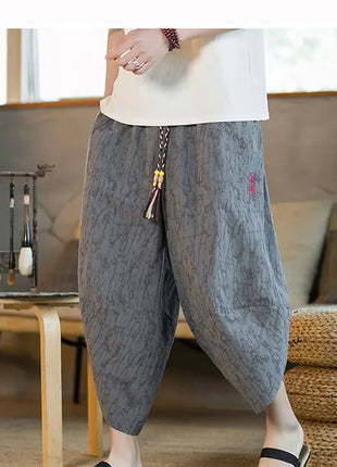 Kimono giapponese Pantaloncini tradizionali Pantaloni asiatici da uomo Samurai giapponese Pantaloni larghi da uomo in lino Yukata casual allentati